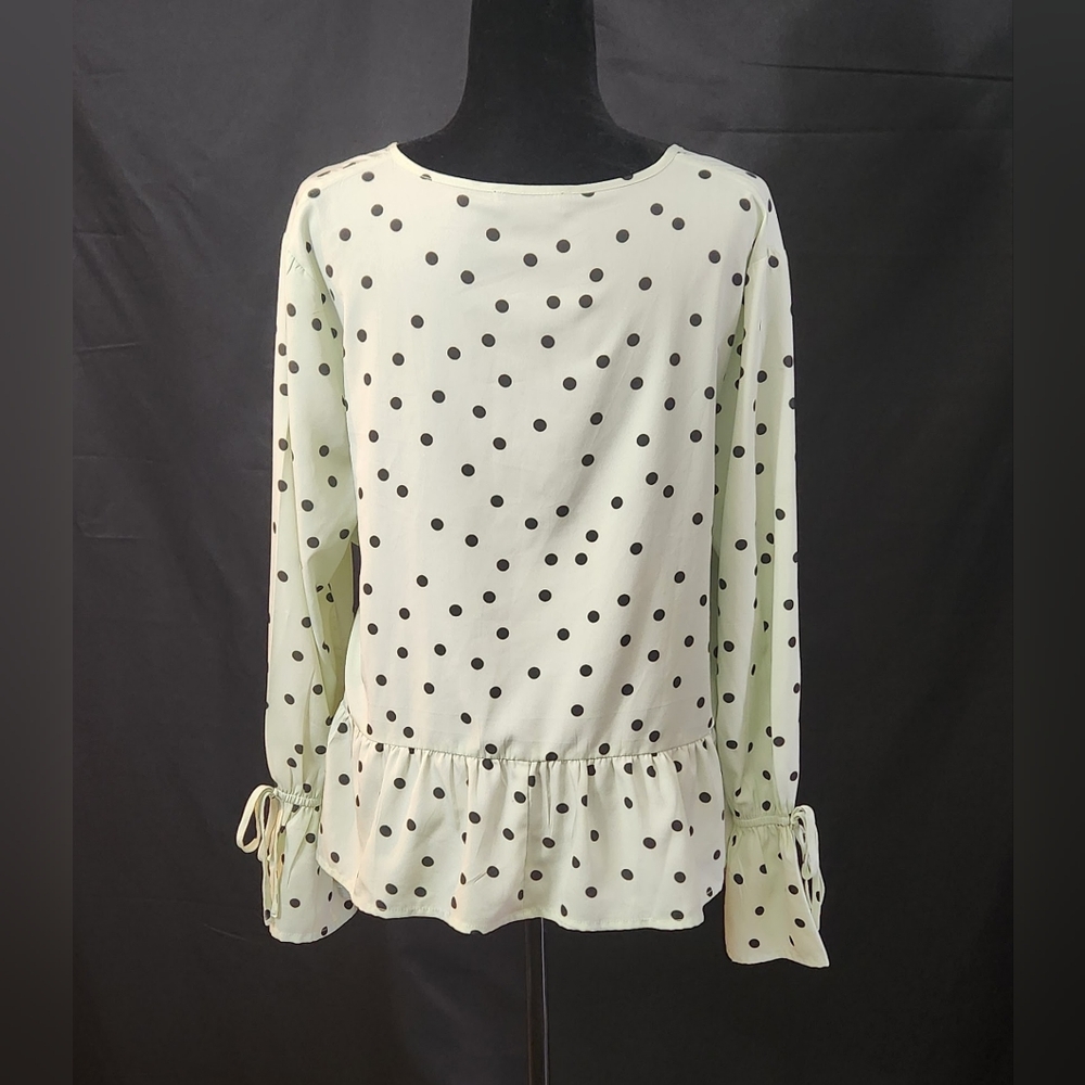 Asos Long Sleeve Polka Dot Blouse In Pistachio Si… - image 6